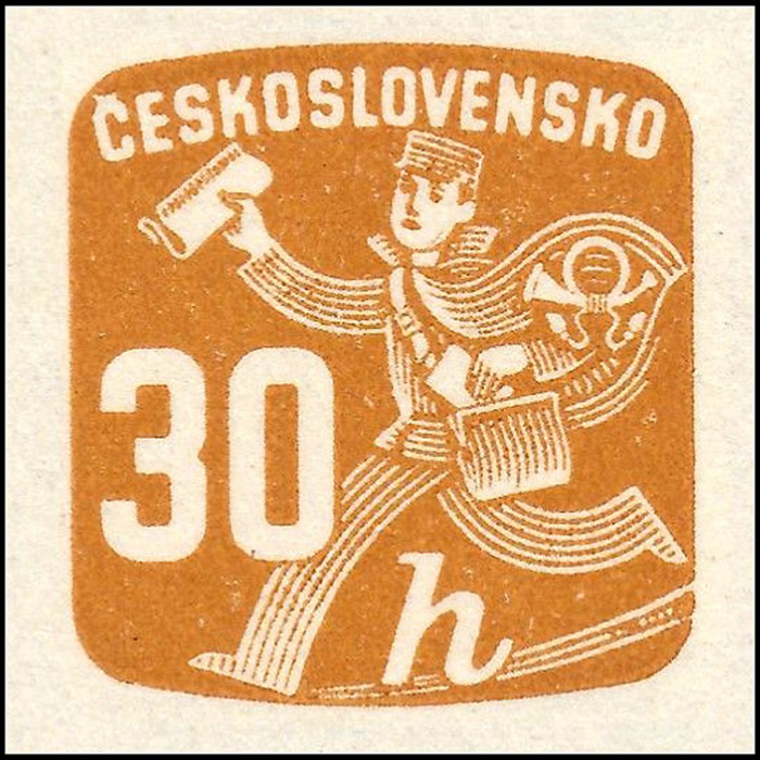 (1945-072) Марка Чехословакия &quot;Почтальон (Светло-коричневая)&quot; ,  III O